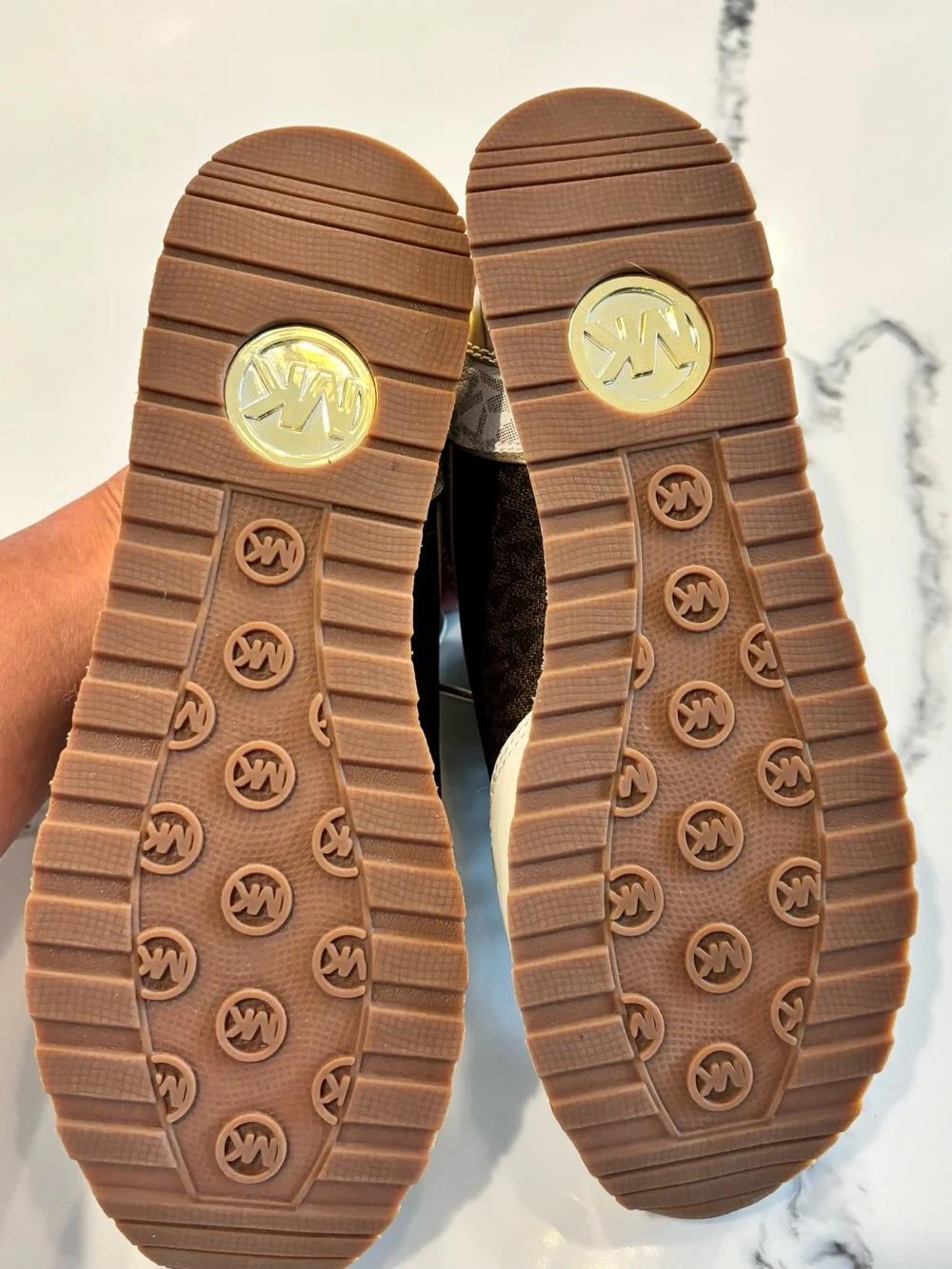 Michael Kors Cream, Brown and Gold Logo Platform Sneaker